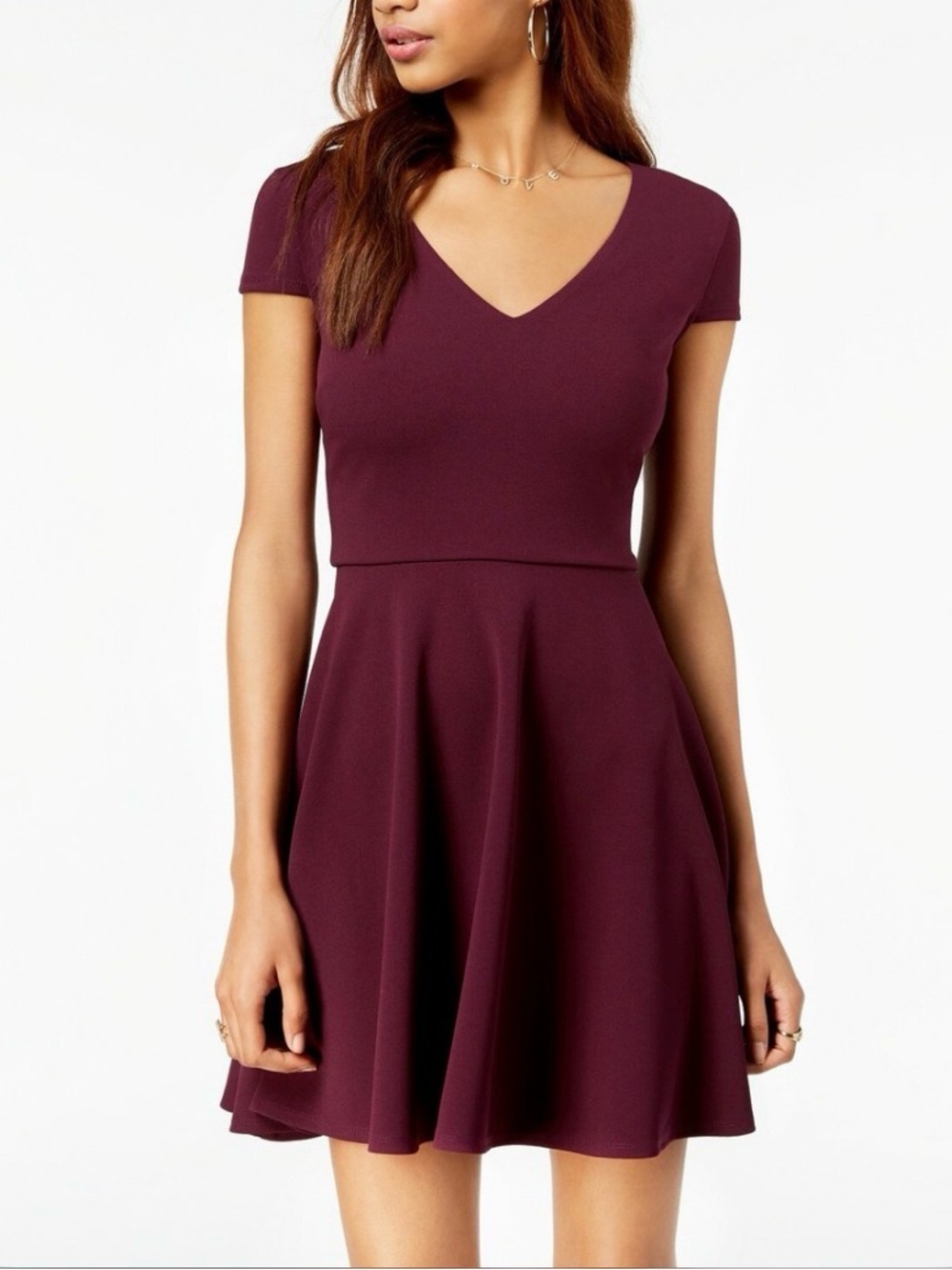 B. Smart Plum Fit-and-Flare V-Neck Mini Dress